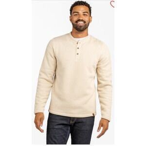 Liv Outdoor Sherpa Lined Sweater Mens M Cream Henley Waffle Knit Heavyweight